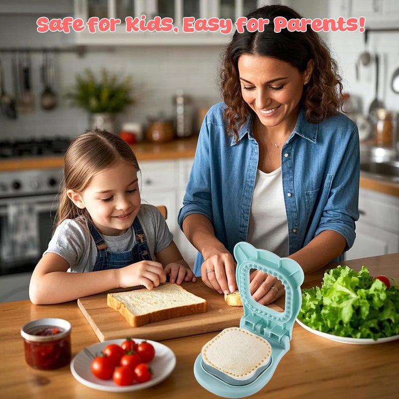RHVQ Sandwich Cutter and Sealer, Crustless Square Shaped Cutters for Kids Lunch, Cute Sandwich Maker Peanut Butter and Jelly Crustless Sandwich Bread for Kids Children Boys Girls (Blue) - Image 4